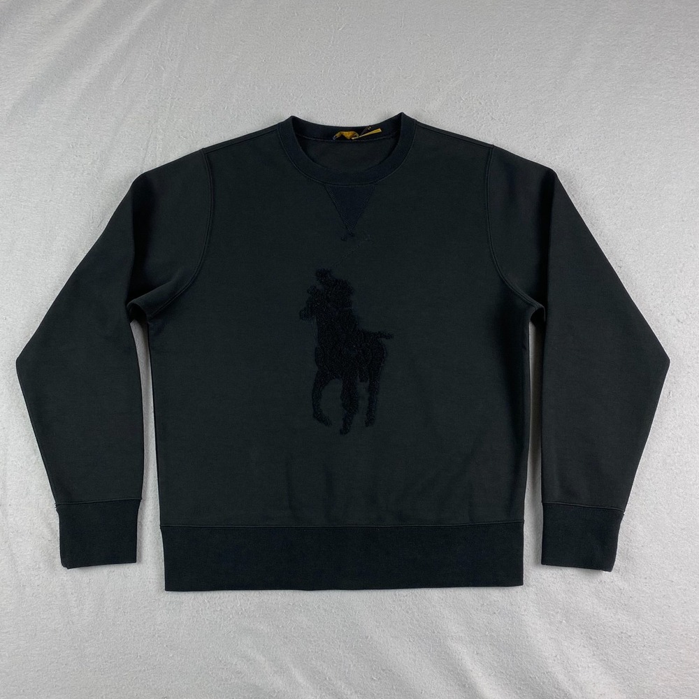 Polo Ralph Lauren Sweatshirt Mens Medium Black Big Pony Embroidery Long Sleeve